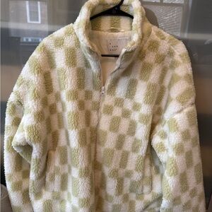 Green and White Checkered Fleece Jacket